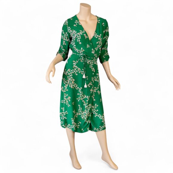 FAITHFULL THE BRAND Green Wrap Midi Dress  Anne Marie Floral Print * Siz… - Picture 1 of 13